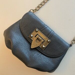 CHIC Black Faux Leather Crossbody Purse with Brass Accents